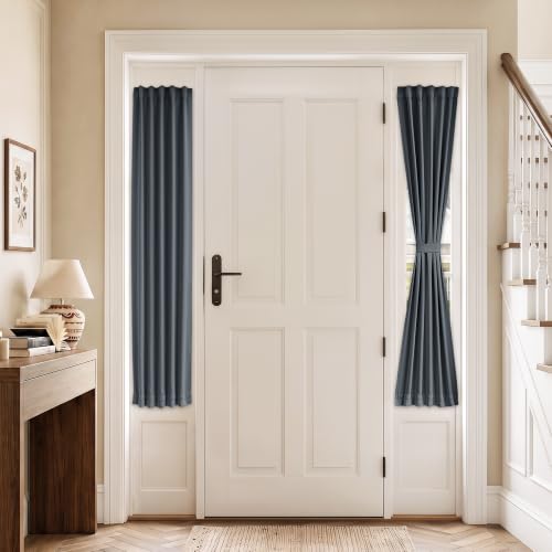 Vatge Self-Adhesive Sidelight Curtains for Glass Doors - No Drill Removable Window Coverings, Light Filtering Panel, 1 Panel, W12 x L60, Grey