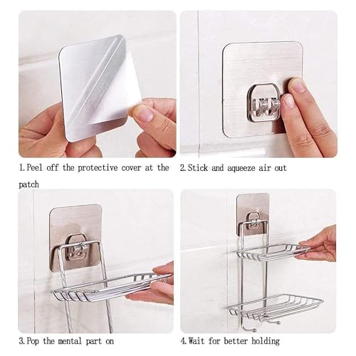 Image of Sulfar Wall Mounted Self Adhesive Stainless Steel Double Layer soap Dish Holder Kitchen Bathroom Soaps Storage Rack for Home (Silver)