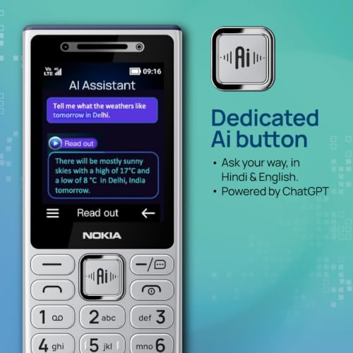Image of Nokia 210 4G DS Keypad Mobile Phone | Video Calling & Chatting via Xpress Chat Compatible with Smartphones | Dedicated AI Button | Long Lasting Battery| Cloud Phone Apps | 1‑Year Replacement | Silver