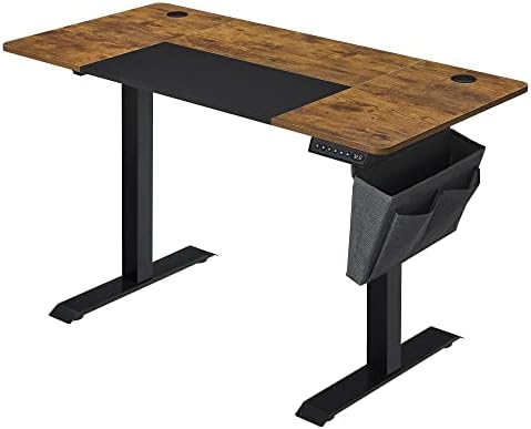 SONGMICS LSD016H01 Biurko elektryczne, 60 x 140 x (72-120) cm, stół z regulacją wysokości, pamięć 4 wysokości, kieszeń, rama stalowa, gruby blat, czysta biel i szary beż