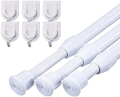 MUHOO 2PCS Extendable Curtain Poles, No Drilling Net Curtain Rods, Spring Tension Rod for Kitchen, Cupboard, Bathroom, Window, 82-150 CM/32.28-59.05 Inch, White