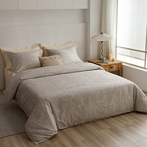 HeimenAogo Egyptian Cotton Duvet Cover California King Sateen Weave, Silky Soft Boho Duvet Cover Zipper Closure, Long Staple Cotton Bed Linen Boteh Damask Medallion Paisley 3Pcs (104"×98") by HeimenAogo - Used condition - Image 9