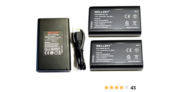 WELLSKY DMW-BLJ31 互換バッテリー 3300mAh 2個 ＆ DMW-BTC14 デュアル USB 急速 互換充電器  バッテリーチャージャー 1個 [ 3点セット ] [ 純正品と同じよう使用可能 純正充電器で充電可能 残量表示可能 ] パナソニック LUMIX  ルミックス