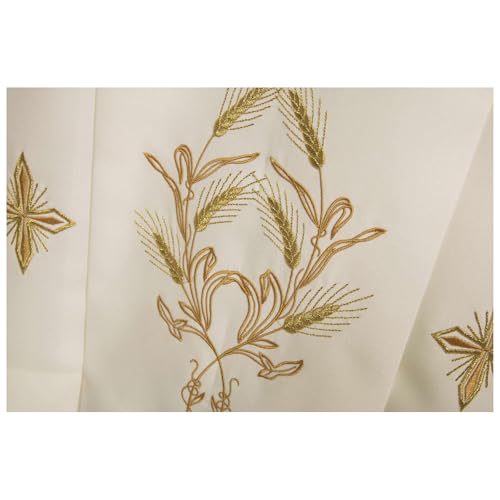 Ivory alb 100% polyester with crosses on sleeve, ears of wheat and zip on the front, 155 cm (61 inc.)