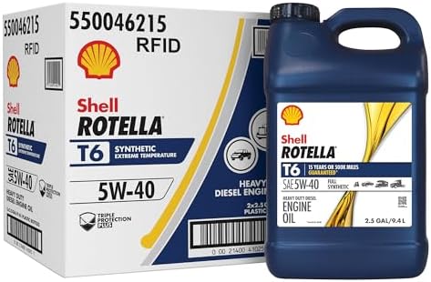 Shell Rotella T6 Full Synthetic 5W-40 Diesel Engine Oil, 2.5 Gall...