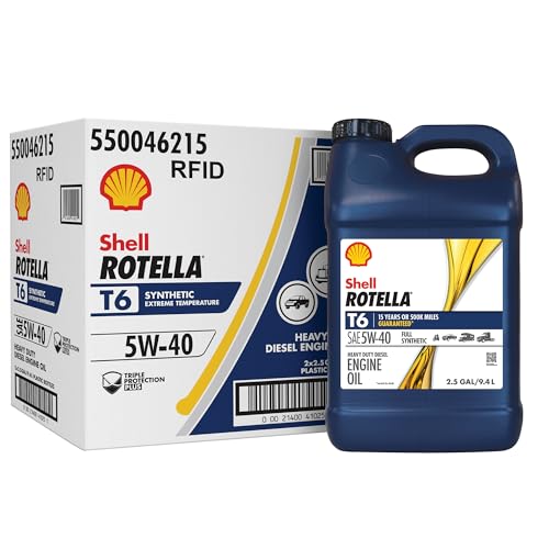 Image of Shell Rotella T6 Full Synthetic 5W-40 Diesel Engine Oil, 2.5 Gallon (2 Pack)
