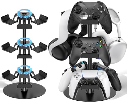 Headset Stand 3 Tiers for Desk, Rotatable Gaming Controller Stand for PS5/PS4/Xbox/Switch2/PS Portal/Phone, Universal PC Gamer Gift Accessory Controller/Headphone Holder for 9 Packs Controller