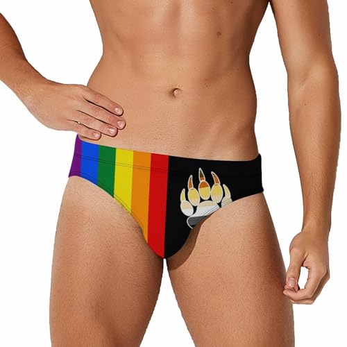 Gay LGBT Bear Flag Mens Swim Briefs Swimwear Bikini Underwear Sexy Low Rise Trunks Swimsuit Bathing Suit Beach