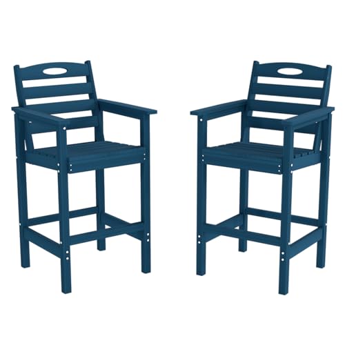 Image of Domi Barstools, Tall Adirondack Chairs Set of 2, Bar Height Outdoor Chairs | HDPE, Oversize, All-Weather, Navy Blue