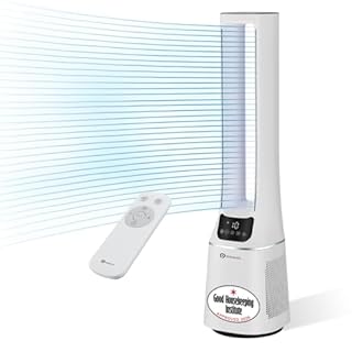 PureMate 2-in-1 Bladeless Tower Fan & air purifier with HEPA Filter, 10 Speed Settings, Portable Ultra Quiet Standing Fan with Remote Control, Digital Display, Powerful Air Cooling for home & office