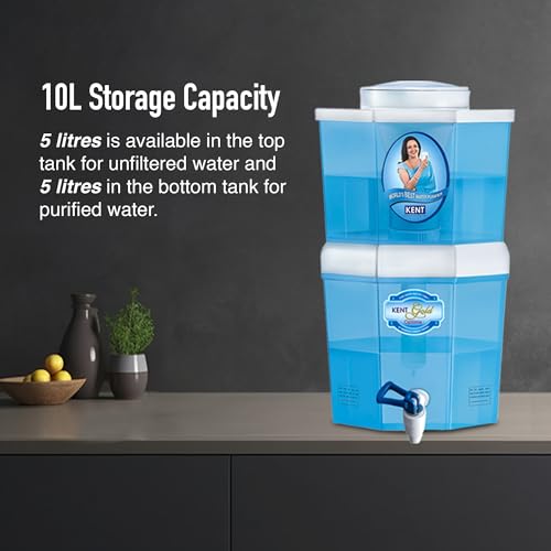 Image of KENT Gold Optima Gravity Water Purifier | UF Technology Based | Non-Electric & Chemical Free | Counter Top | 5L Top + 5L Bottom Storage | White