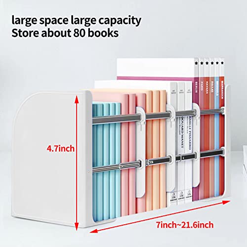 Mxhme Adjustable Bookends For Heavy Books, Heavy Duty Metal Book Ends For Shelves, Book Ends For Heavy Books, Non Skid Book Organizer For Home, Office, School, Large Capacity 4 Layers (Ivory White) #TOP2