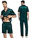 SWOMOG Mens 3pcs Pajamas Set Silk Satin Short Sleeve Sleepwear Button Down Pjs Classic Loungewear Nightwear Dark Green Large