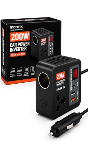 Image of 200W Car Power Inverter 12V DC to 220V AC Converter with 2 USB QC3.0 Ports 18W 15W USB C 30W PD 2 AC Outlets Fast Car Charger for Laptop Mobile Electronics