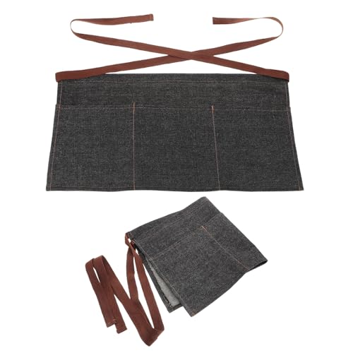 Tabliers de serveur anti-taches en denim noir avec 3 poches de rangement