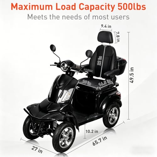 1000W 4-Wheel Electric Mobility Scooter for Adults & Seniors, 15.5 mph Max Speed, 25 Miles Long Range, 500lbs Capacity, Heavy Duty All Terrain Electric Scooter with Lockable Trunk & 20° Hill Climb