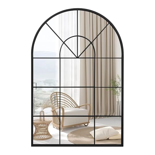 Image of MKH Metal Wall Decor Arch Mirror, Black, Modern Window Frame