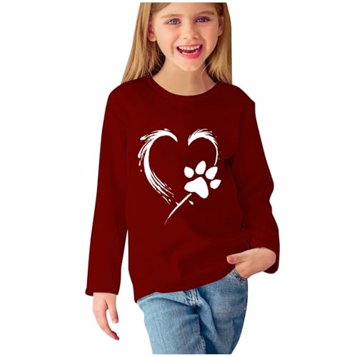Girls Long Sleeve T-Shirts Dog Claw Graphic Tees Shirts Fall Cotton Basic Tshirts Tops 3-14 Years