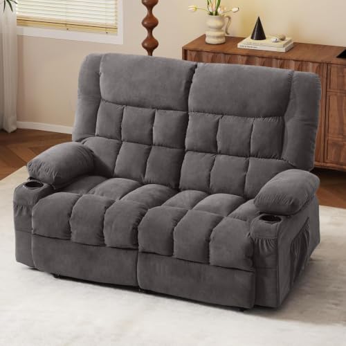BOSMILLER Reclining Loveseat with Cup Holders for Living Room 2 Seat Manual Loveseat Recliner with Side Pocket