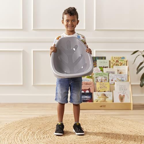 Image of ECR4Kids Plastic Leaf Scoop Floor Rocker Seat, Classroom Furniture, Pink /Grey, 6-Piece