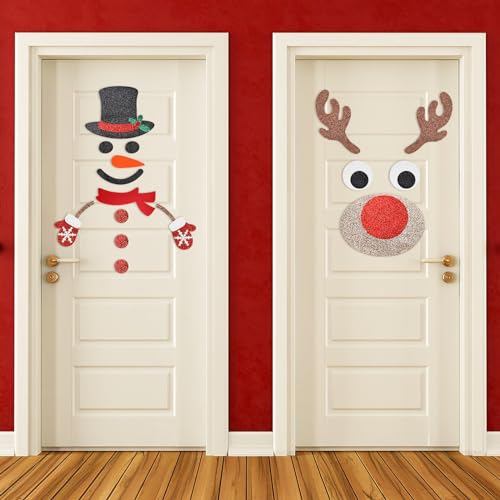 UPINS 6 Sheets Glitter Christmas Snowman Door Stickers