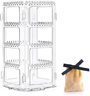 Topsome Earring Holder Rotating, Earrings and Jewelry Organizer Stand Acrylic 360 Degree, 4 Tires Jewelry Hanger Display, 160 Round Holes and 168 Grooves for Earrings Bracelets Necklaces