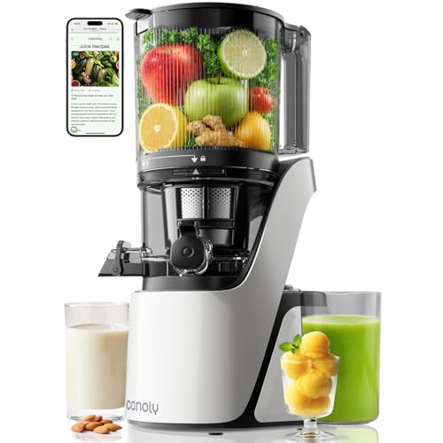 Image of Canoly C16 Cold Press Juicer, 6" Extra Wide Feed Chute, 3-IN-1 Strainers (Juice & Sorbet & Nut Milk), Powerful AC Brushless Motor, Self Precut System, Juicer Machines with BPA-Free (Pearl White)