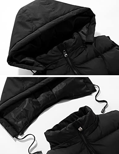 Flygo Men's Outdoor Puffer Vest Winter Padded Sleeveless Jacket with Removable Hood4