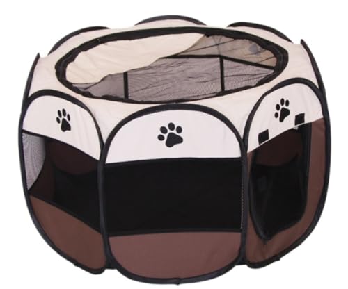 WOLKKAM ペットフェンス 八角形ケージ 猫出産室 猫ベッド テント ペット屋外ケージ (ブラウン,S:直径72×43)