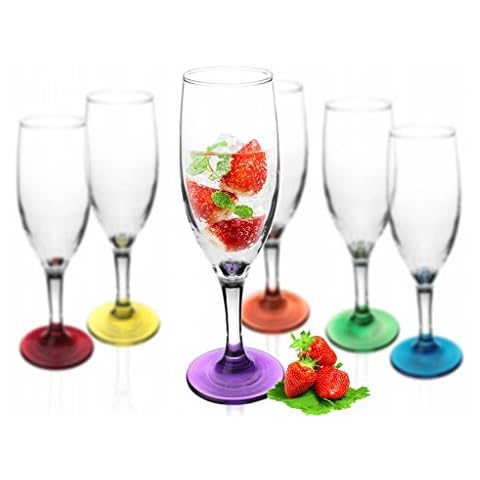 6 Sektgläser mit Farbigem Fuß 200ml Sektkelche Champagner Prosecco Gläser Sektglas Proseccoglas Cover