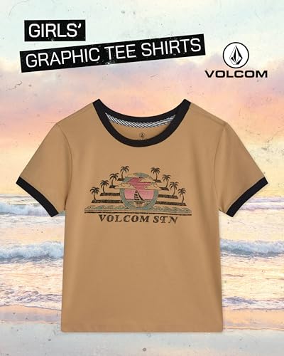 Image of Volcom Girls Shirts - Casual Crewneck Short Sleeve Graphic Tee Trendy Tops - Breathable Girls Summer Clothes