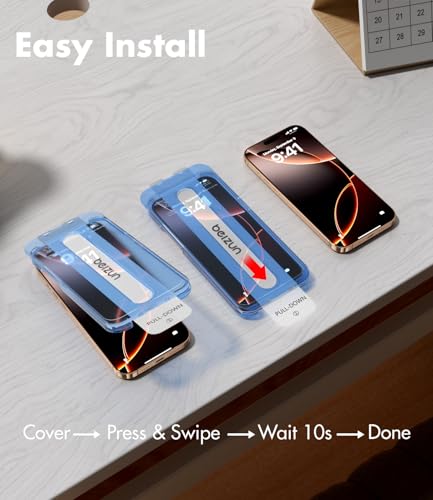 Image of Beizun Screen Protector for iPhone 16 Pro Max, Edge-to-Edge Protection, Easy Install, Case Friendly, 99% HD Clarity, 9H Tempered Glass, Anti-Scratch, Anti-Fingerprint, 3-Pack