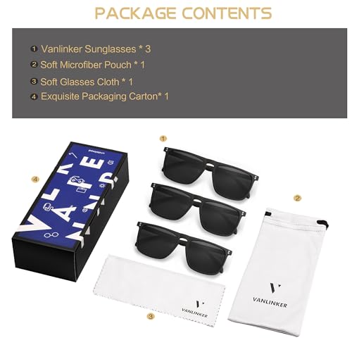Image of VANLINKER Polarized Square Sunglasses for Men Women Dark Shades with UV Protection for Driving VL9748