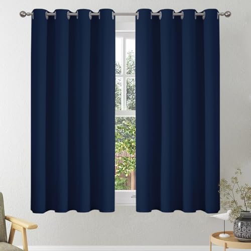 VEHEDE Blackout Curtains 54 Inch Drop Eyelet Thermal Insulated Short Curtain for Bedroom Soft Small Living Room Window Curtains & Drapes W46 x L54 Inch Navy Blue 2 Panels