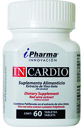 Resveratrol y polifenoles alta concentración INCARDIO, Contiene 60 Tabletas, auxiliar para disminuir triglicéridos y colesterol.