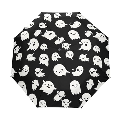 Parapluie d'Halloween GAIREG compact noir avec fantômes blancs pour femme
