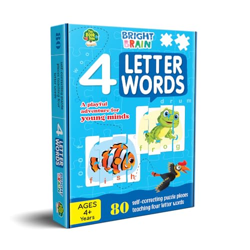 Image of THE BOOK TREE Bright Brain 4 Letter Words Puzzle - Learn to Spell 20 Four Letter Words 80 Pieces- Beautiful Colorful Pictures (Age 4+), Gift Box By Majestic Book Club, for Kid