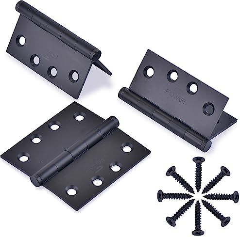 FOVAR Door Hinges, 4x4 in Matte Black Door Hinges Set of 3 Solid Brass Hardware Heavy Duty Hinges Ball Bearing for Commercial Building Doors(Matte Black)