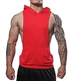 Manstore Mens Workout Hooded Tank Tops Sleeveless Muscle Gym Hoodies with Kanga Pocket