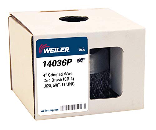 Image of Weiler 14036P 4 inch Crimped Wire Cup Brush, .020 inch Steel Fill, 5 /8 inch-11 UNC Nut, Retail Pack, Made in the USA