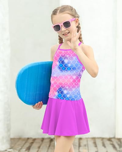 Image of Girls Tankini Swimsuit Mermaid Bathing Suits Criss-Cross Strap Adjustable Summer Beach Two Piece Swimwear Size 4-12