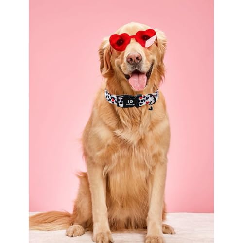 Image of Valentine's Dog Collar, UP URARA PUP Love Heart Adjustable Pet Collar with Bowknot Charm, Daily Dog Accessories for Small Medium Large Dogs
