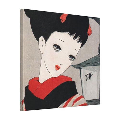 絵画 フレーム装飾画 中原淳一 娘十二ヶ月絵巻 九月 雨 キャンバスアート アートパネル 壁画 壁掛け 絵 モダンアート 版画 壁飾り 世界の名画 ポスター 40x40cm