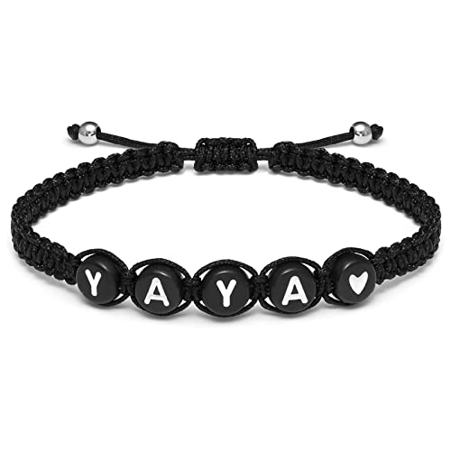 Image of seensea Personalized Name Bracelets for Family Sisters BFF Grandmother Mother Little Sister Bracelet with Letters Black Rope Woven Braided Adjustable Bracelets