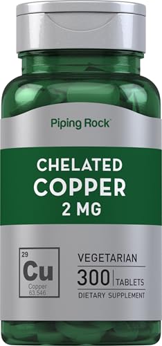 Piping Rock Chelated Copper 2 mg Supplement | 300 Tablets | Vegetarian, Non-GMO, Gluten Free