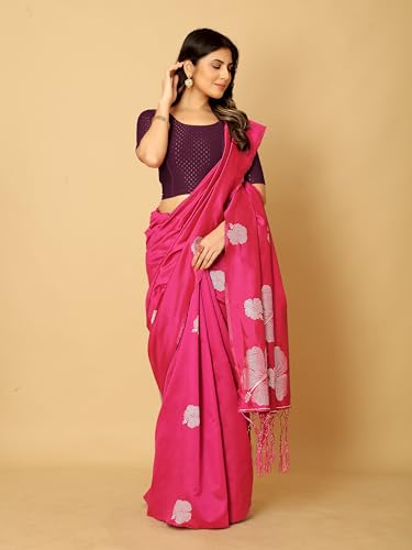 Image of Amazon Brand - Anarva Round Neck Dobby Cotton Lycra Stretchable Elbow Half Sleeve Readymade Saree Blouse for Women Stylish