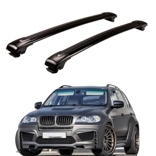 2 barras transversales de techo con cerradura para BMW X5 E70 2008-2013, barras transversales de aluminio (negro)