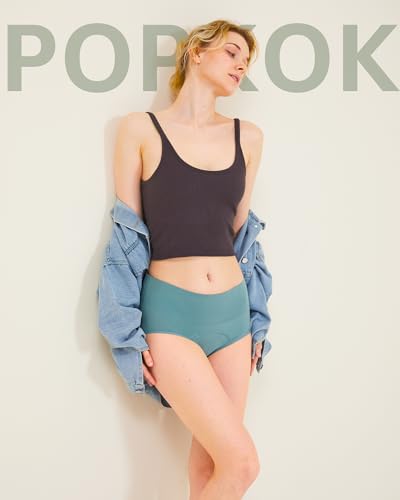 POPKOK Period Underwear for Women High Waisted Postpartum Menstrual Pantie Leakproof Cotton Briefs 3 Pack Regular & Plus Size2