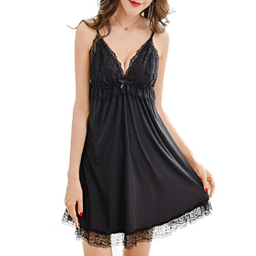 [Synlala] セクシー ベビードール ランジェリー ネグリジェ セクシーなV字胸元に可愛らしい胸元レース 柔らかく優しい着心地 - 画像1