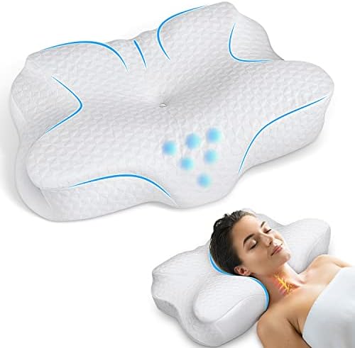 Zibroges Cervical Pillow, Memory Foam Pillow for Neck Head Shoulder Pain Relief Sleeping Supports Your Head, Cooling Ergonomic Orthopedic Contoured Neck Bed Pillow for Side, Back and Stomach Sleepers